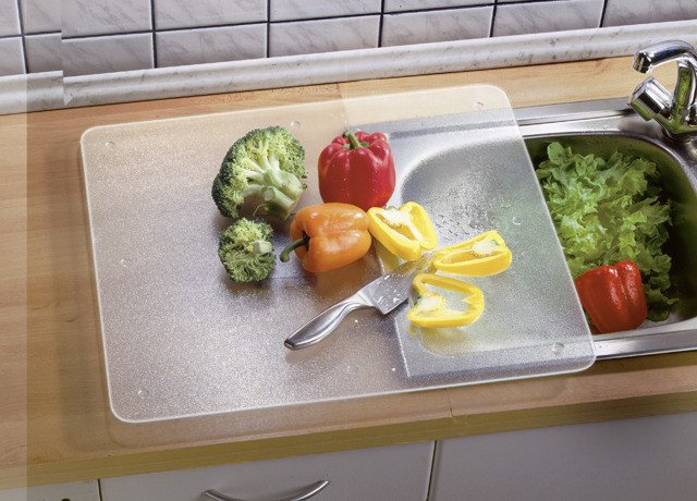 Placă de protecție din sticlă, tocător universal – 3 în 1, WENKO, transparent