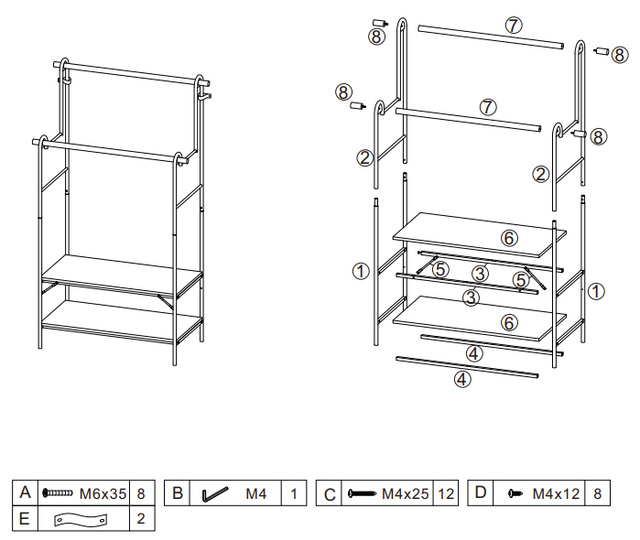 Suport pentru haine cu picioare si rafturi pentru pantofi Jano, inaltime 164 cm