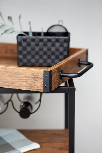 Cărucior de bucătărie RUSTICO, etajera pe trei niveluri pe roți cu suporturi pentru sticle și pahare - 80 x 89,5 x 40 cm, WENKO