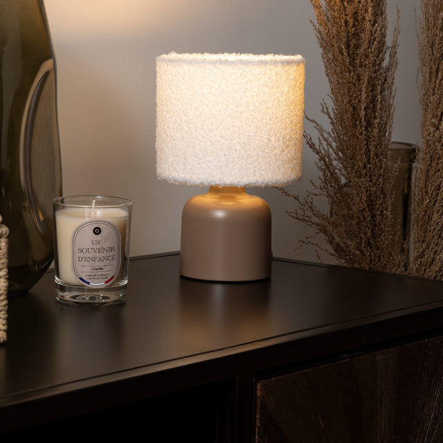 Lampă cilindrică Bouclé Bona maro înălțime 22 cm