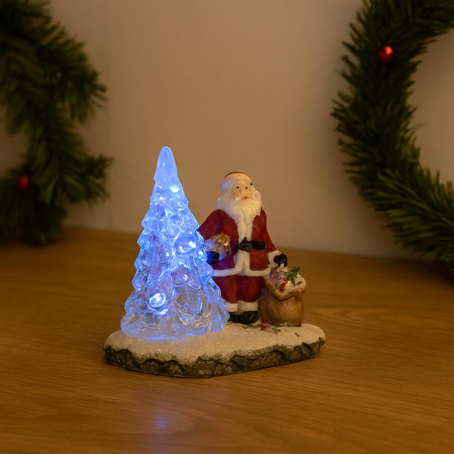 Figurina LED, Moș Crăciun cu brad