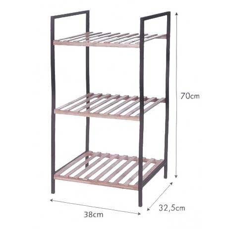 Raft de baie cu 3 rafturi, bambus, suport pentru accesorii pe cadru metalic