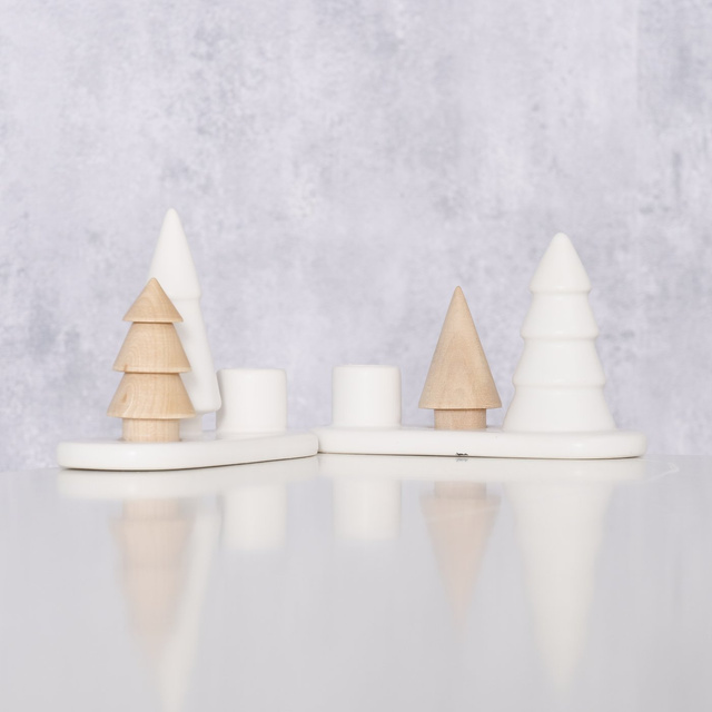 Candelabru pentru o singură lumânare NEVIA, brăduți din piatră și porțelan