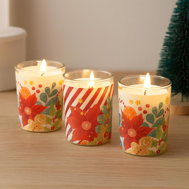 Lumanari parfumate cu imprimeu Craciun, Ø 5 cm, 3 buc.