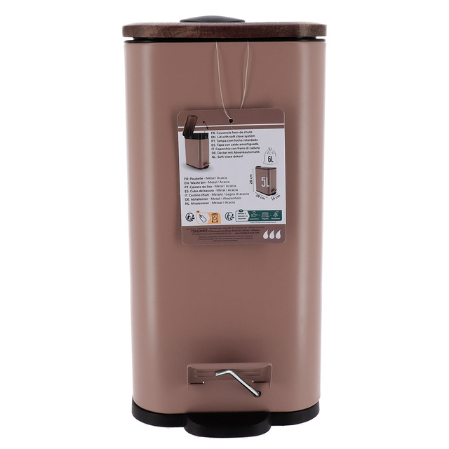 Coș de gunoi îngust pentru baie MONO cu capac din lemn, 5 l