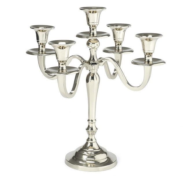 Candelabru cu cinci brațe, argintiu, 30 cm, model 2