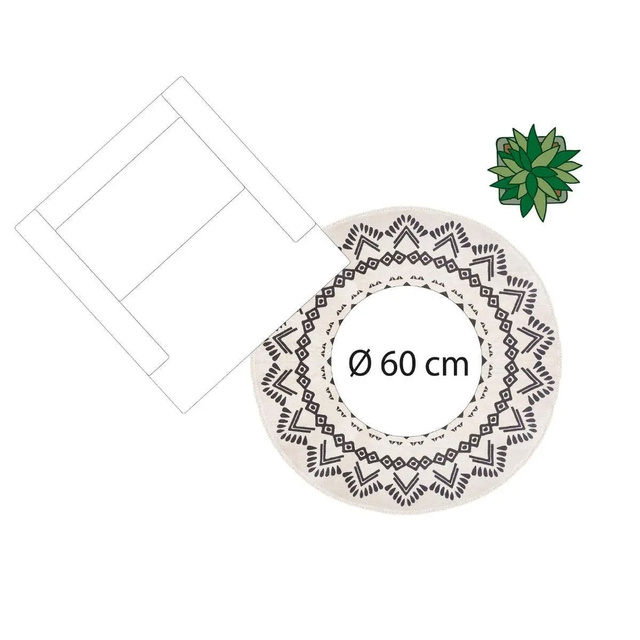 Covor decorativ în stil boho, culori alb-negru, Ø 120 cm