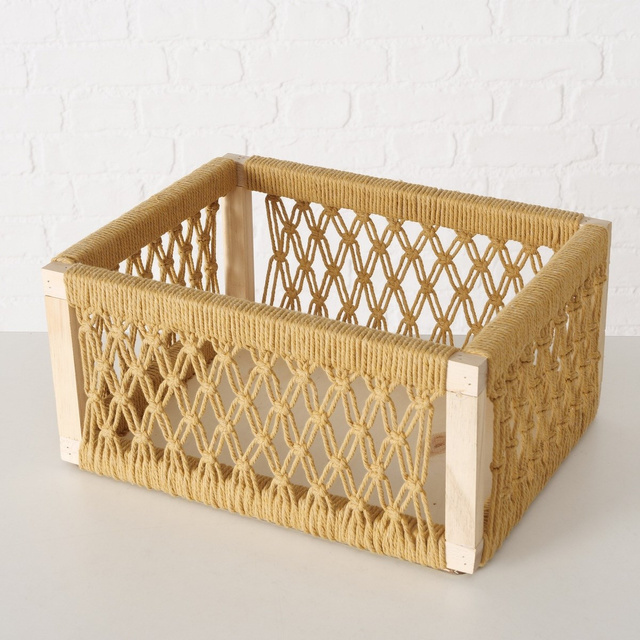 Cutii din lemn Winny cu impletitura decorativa, 3 bucati