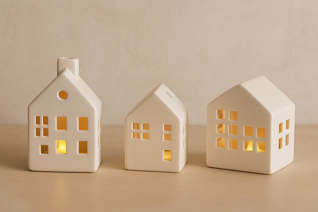 Căsuțe LED ceramice SCANDI, 3 decorațiuni luminoase