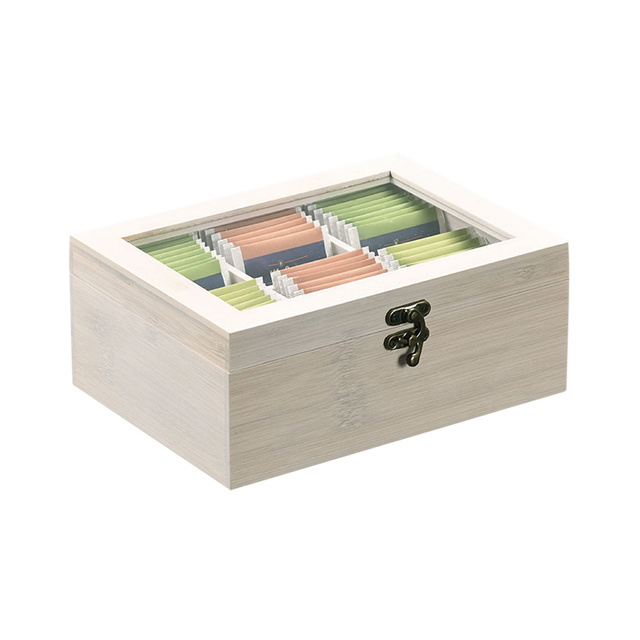 Organizator ceaiuri din bambus cu fereastra, 6 compartimente, 22 x 16 cm, Kesper