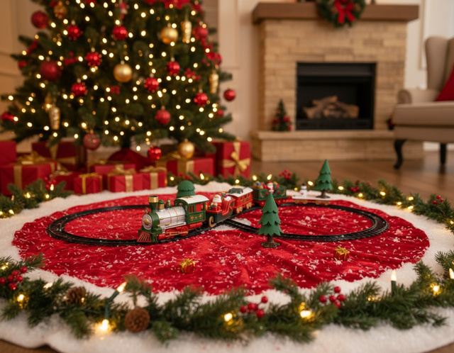 Trenuleț sub brad cu locomotivă și sania lui Moș Crăciun, 22 de elemente