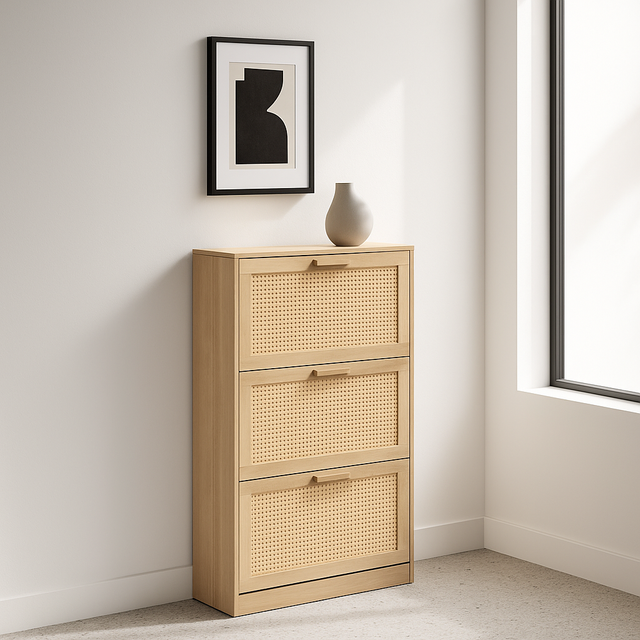 Dulap pentru pantofi îngust și înalt CANE, împletitură vieneză, 60 x 24 x 113 cm