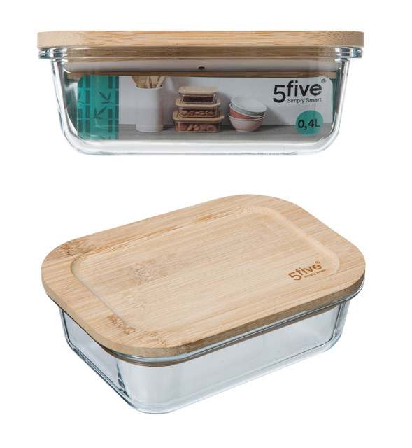 Recipient din sticlă pentru alimente, capac din bambus, 380 ml