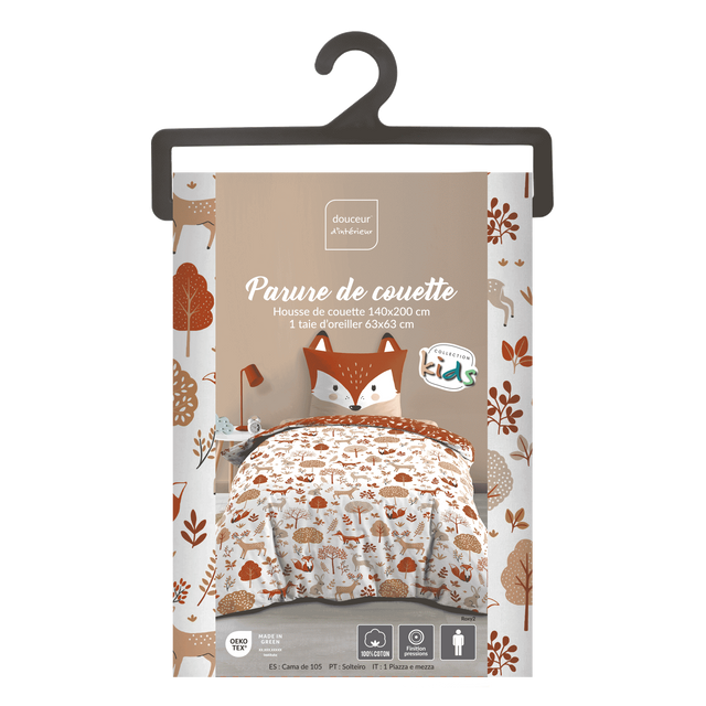 Set de lenjerie de pat pentru copii 140 x 200 cm, model cu vulpe