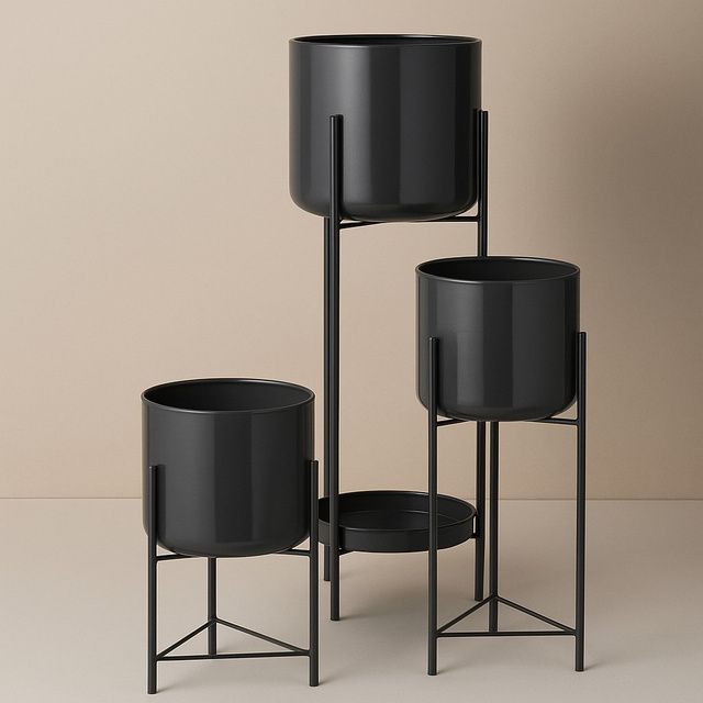 Suport de flori loft pentru 4 ghivece VIKO, zincat, antracit.