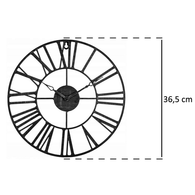 Ceas de perete cu cifre romane, Ø 37 cm, culoare neagră