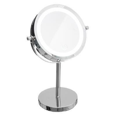 Oglinda cosmetica iluminata cu LED, rotunda, pe baza metalica