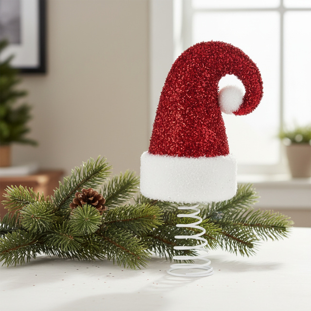 Vârf pentru brad, pălărie strălucitoare de Moș Crăciun, 32 cm