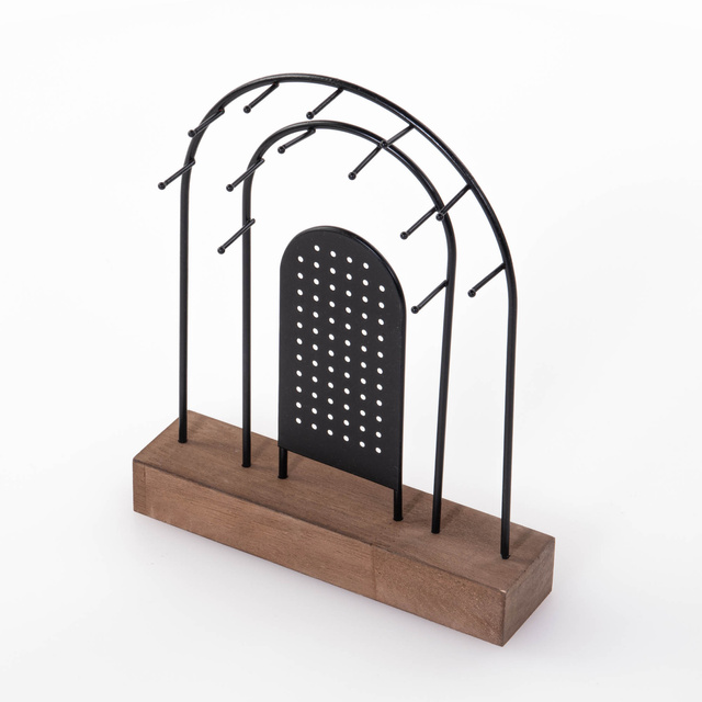 Suport de bijuterii metalic, baza din lemn, 18 x 4,5 cm