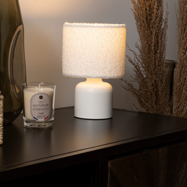 Lampă cilindrică Bouclé Bona albă înălțime 22 cm