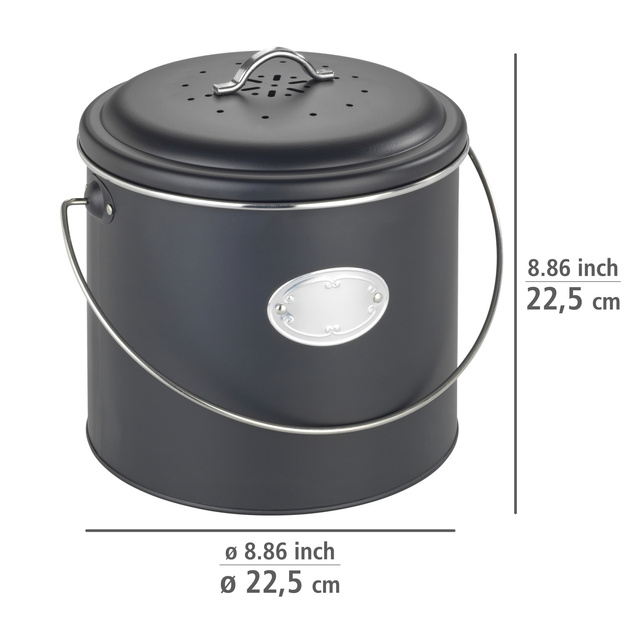 Coș de compost, 3 filtre de neutralizare a mirosurilor înlocuibile, 6 l, Nero, WENKO