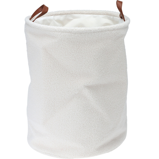 Coș de depozitare din material boucle, mânere din piele artificială, Ø 38 x 50 cm