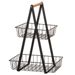 Etajeră dublă pentru depozitare cu mâner din bambus