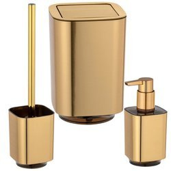 Set accesorii baie AURON, dozator sapun lichid + perie de toaleta + cos baie, WENKO