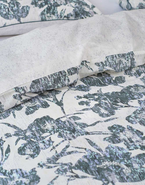 Lenjerie din satin de bumbac cu flori albastre pictate, 155 x 220 cm, Esprit