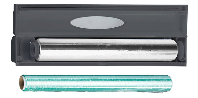 Tăietor de folie alimentară cu lamă din oțel inoxidabil, din plastic - WENKO, antracit.