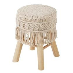 Taburet boho cu sezut acoperit cu macrame, inaltime de 42 cm