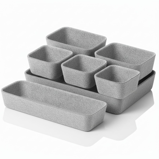 Organizer pentru sertar din fetru SMART, 7 cutii, gri deschis