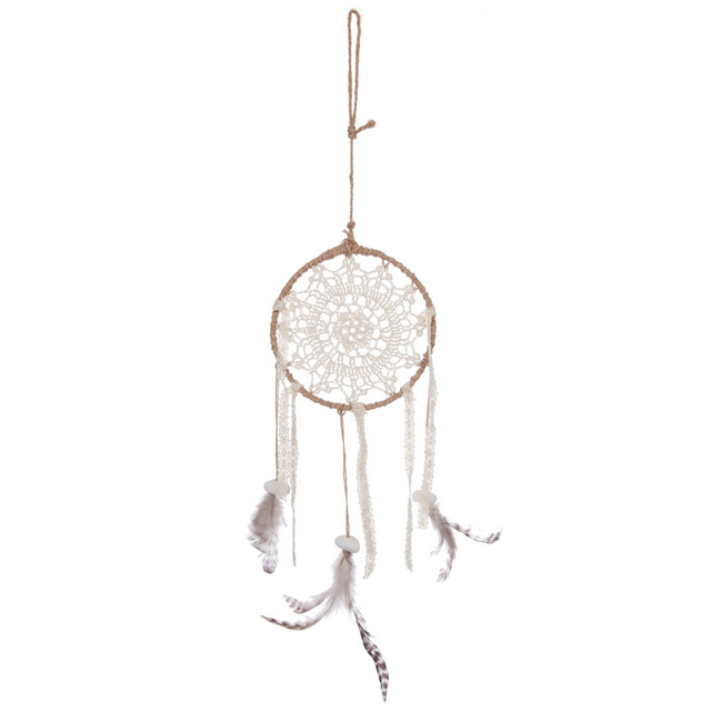 Dream catcher de perete FOLK, Ø 16,5 x 56 cm, bej