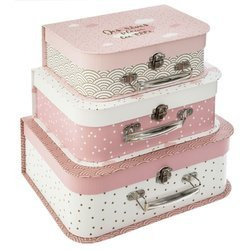 Set 3 cutii decorative din carton, Roz