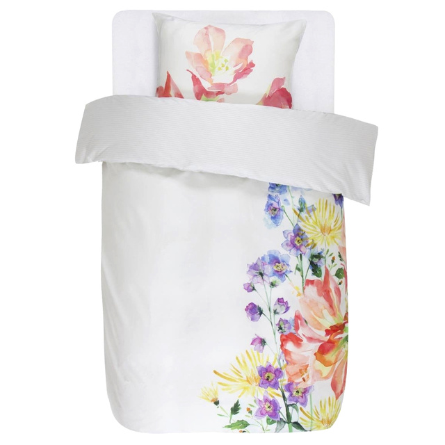 Set de lenjerie de pat din bumbac pentru o persoană, set de fețe de pernă decorative din satin, 100% bumbac - motiv floral, 140 x 220 cm, Essenza