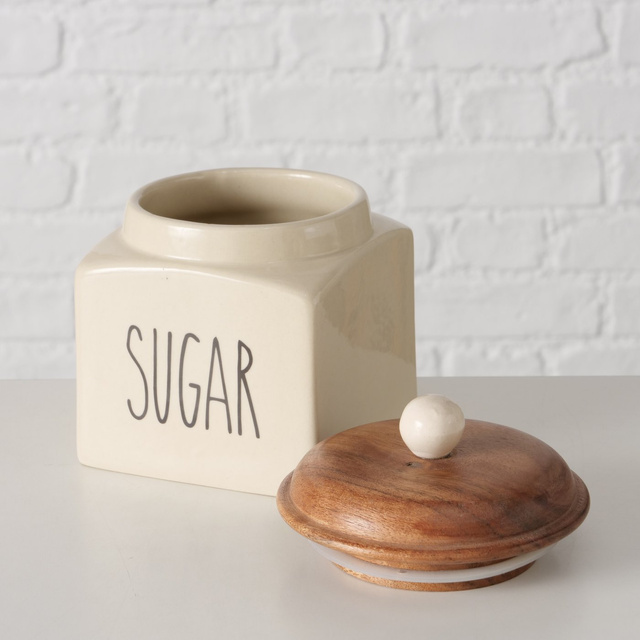 Recipient pentru alimente din ceramică, capac din lemn, SUGGY