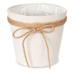 Husa pentru ghiveci impletit cu fundita de iuta, 16 x 15 cm