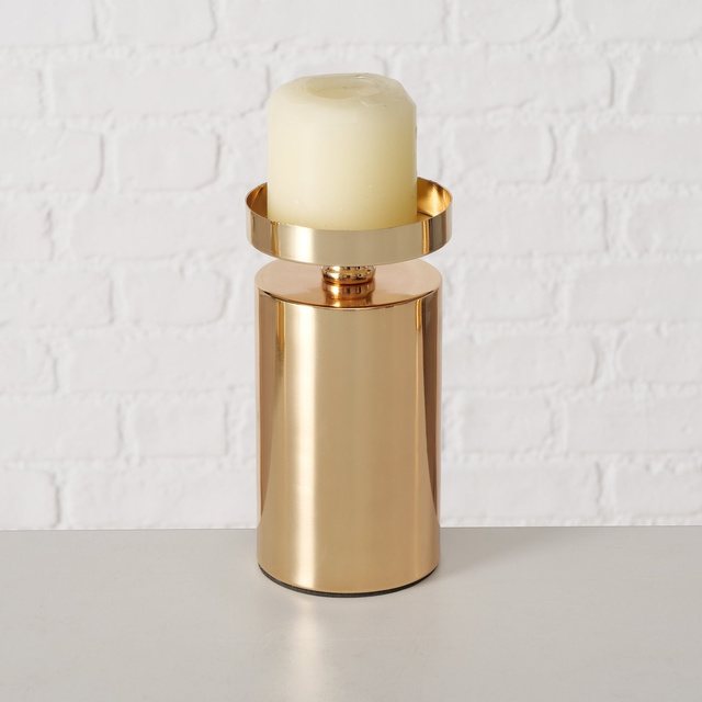 Set 3 suporturi  de lumanare  de masa,  pentru lumanari  groase Meril,  7,5 cm, auriu