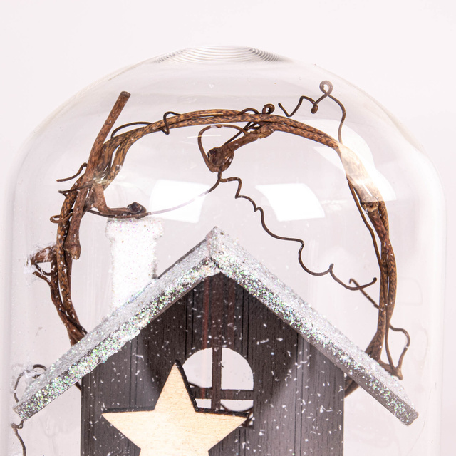 Sfera de sticlă cu ornament din lemn, 11 cm