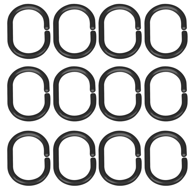 Set 12 bucăți cârlige pentru perdele de duș SMALL, Negru, Wenko