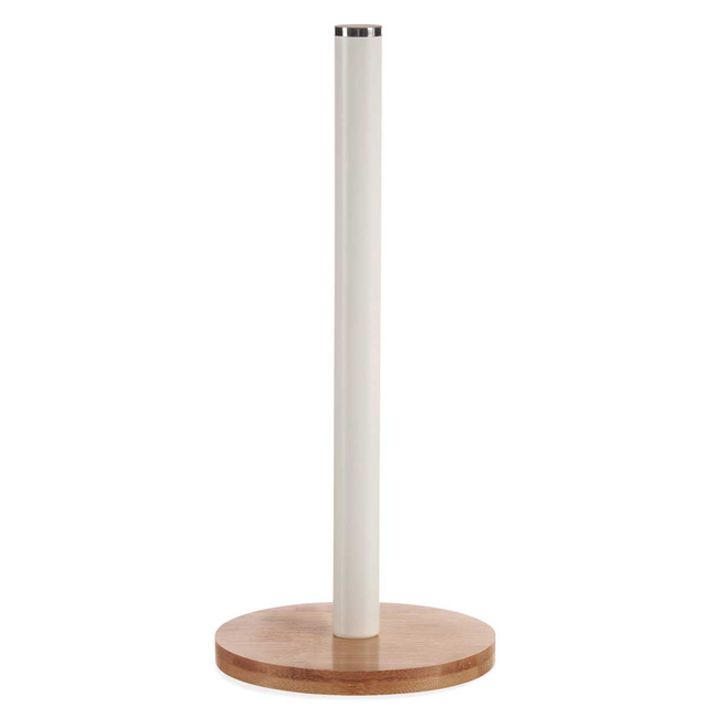Suport pentru prosop de hârtie, alb, bază din bambus