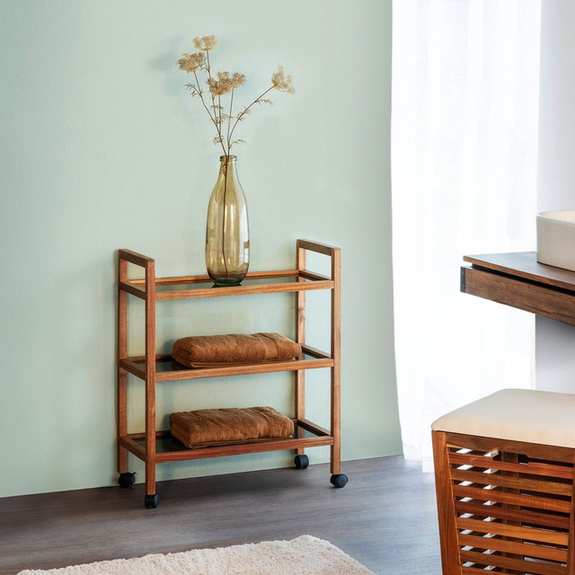 Etajeră mobilă lată din lemn de salcâm FONDI, înălțime 76,5 cm