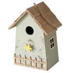 Cuib de lemn pentru pasari Kamille, model cu flori, inaltime 22 cm