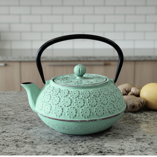 Ceainic din fontă cu infuzor KUMO, 1000 ml, verde deschis cu cupru