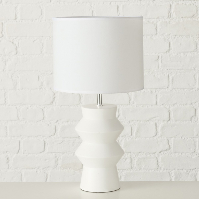 Lampa de masa Whitia, abajur din bumbac, Ø 25 cm