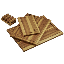 Set de 3 tocătoare cu suport, lemn de salcâm