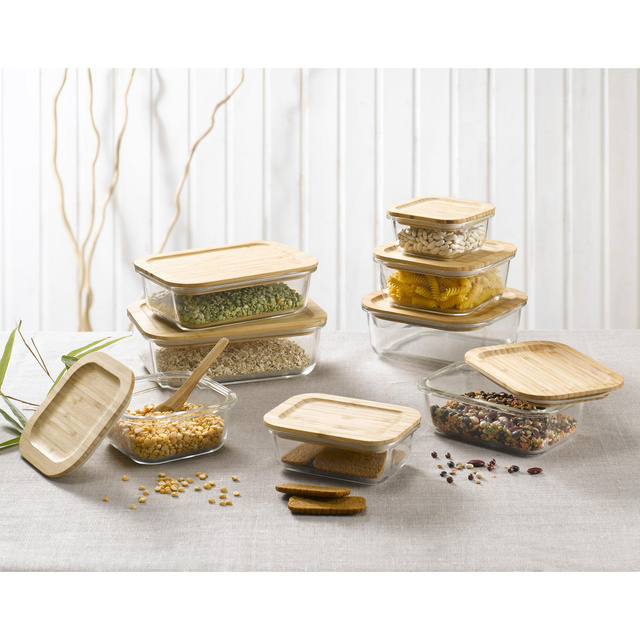 Recipient alimentar din sticla cu capac din bambus, 0,8 l