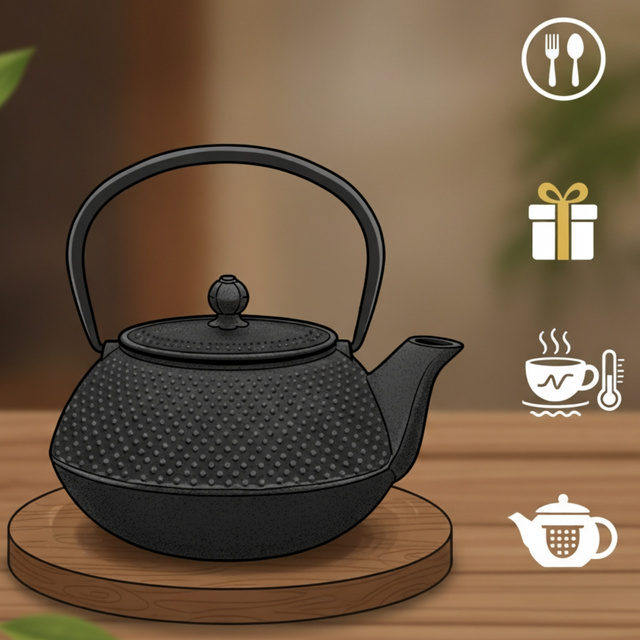 Ceainic din fontă cu infuzor KUMO, 1000 ml, verde deschis cu cupru