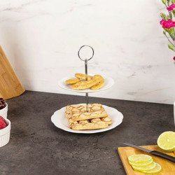 Platou din porțelan pentru prăjituri, torturi, fructe - 2 niveluri
