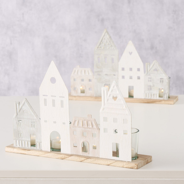 Suport pentru lumanari tealight, case din lemn, NORDY, 24 x 36 cm